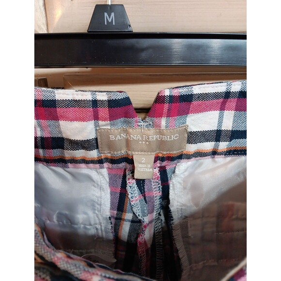 Banana Republic Shorts Womens 2 Pink Blue Plaid Pockets - Picture 5 of 5